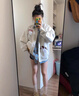 棉致美式復古小狗開(kāi)衫外套女春秋季2025新款棒球服潮流休閑寬松衛衣 H953白花灰色【常規高品質(zhì)35.5】 L 100-120斤 曬單實(shí)拍圖