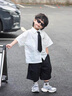G.DUCKKIDS小黃鴨男童套裝夏季學院風兒童西裝演出服男孩白襯衫黑褲子兩件套 白色襯衫+黑色褲子+領帶 130 建議7~8歲【120-130cm】cm 曬單實拍圖