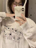 燦圖韓系ins卡通印花重磅連帽衛(wèi)衣女春秋季新款慵懶風(fēng)寬松上衣服外套 白灰色 L 曬單實拍圖