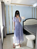 顏域v領(lǐng)蕾絲連衣裙女夏裝2025新款輕熟風(fēng)收腰顯瘦短袖鏤空長裙子 紫色 XL 曬單實拍圖