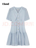 ELAND衣戀連衣裙女泡泡袖收腰荷葉邊裙子2024夏季新款 藍色(50)Blue L 170 曬單實拍圖