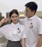 MDlila遇見幸運情侶裝夏季短袖t恤POLO領衣服一男一女休閑寬松衣服定制 遇見-白色（單件價） S建議(90斤以下穿) 曬單實拍圖