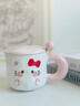 斐月伽陶瓷馬克杯帶蓋勺高顏值杯子女家用水杯可愛(ài)情侶咖啡早餐杯元旦禮 粉色小貓（手提禮盒：杯+蓋+勺） 曬單實(shí)拍圖