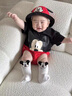 迪士尼（Disney）嬰兒夏季衣服0-2歲男女寶寶短袖卡通可愛1萌洋氣三角包屁哈衣爬服 短袖撞黑紅MK哈衣 66cm 66（建議10斤左右） 曬單實(shí)拍圖