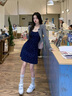 JIOESC韓系碎花連衣裙女夏秋吊帶針織女裝兩件套2025新款甜美小個子長裙 藏藍(lán)碎花吊帶裙+開衫 S （85斤—100斤） 曬單實拍圖