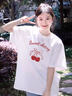 棉致重磅純棉櫻桃蝴蝶結(jié)印花短袖t恤女夏季2025新款圓領(lǐng)寬松休閑上衣 T8244白色【高品質(zhì)20.5】 L 115-130斤 曬單實拍圖