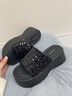 達(dá)芙妮拖鞋女厚底小個子亮片2025春季新款時尚百搭通勤沙灘鞋 黑色 37 (235mm) 標(biāo)準(zhǔn)碼 曬單實(shí)拍圖