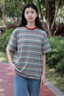 愛(ài) 西娜女大童短袖t恤夏季2025新款夏裝上衣條紋半袖初中生女孩體恤大碼 紫色_國(guó)標(biāo)尺碼，正碼正拍 150 cm 曬單實(shí)拍圖