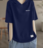 QVI高端品牌 純棉短袖T恤女2026夏季新款寬松減齡顯瘦涼感連帽上衣 深藍色 3XL 【150-175斤】 曬單實(shí)拍圖
