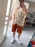 安初夏夏季多巴胺海邊穿搭清爽碎花冰絲短袖花襯衫男痞帥高級感沙灘套裝 杏色碎花+咖色短褲【兩件套】 XL 參考120-140斤 曬單實拍圖