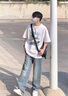 唐號夏季短袖t恤男寬松學(xué)生韓版潮流休閑五分袖男裝體恤衫大碼半截袖 白色 XL 曬單實(shí)拍圖
