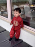 G.duck小黃鴨嬰兒衣服春秋季一歲男寶寶周歲禮服新中式抓周哈衣分體套裝 紅色+香囊 90 尺碼1~2歲【 80-90cm】cm 曬單實(shí)拍圖