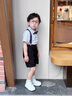 G.DUCKKIDS小黃鴨童裝男童夏季套裝兒童夏裝衣服男孩短袖背帶褲表演服兩件套 白條襯衫+短褲 110 建議4~5歲（100-110cm） 曬單實(shí)拍圖
