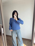 哈吉斯（HAZZYS）女裝 秋季款女士毛衣【宋佳明星同款】純色圓領(lǐng)絞花套頭羊毛衫女 藍色BL M (160/84A 38) 曬單實(shí)拍圖