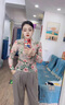 浪莎時尚洋氣寬松薄款復(fù)古印花網(wǎng)紗t恤女長袖2025夏季新款時防曬上衣 A38-3玫瑰花 L 曬單實拍圖