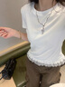 妙奕嘉白色短袖女t恤新款2025年女士上衣夏季女裝顯瘦遮肚子正肩女生 芭蕾風(fēng)蕾絲純欲白色T恤 L 【建議95-105斤】 曬單實(shí)拍圖