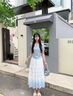 香影正肩t恤女短袖2025夏季新款蕾絲拼接芭蕾風(fēng)修身掐腰藍(lán)色上衣 航線藍(lán) S 155/80A/85-95斤 曬單實(shí)拍圖