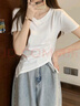 京多夢(mèng)2025新款夏季穿搭不規(guī)則褶皺v領(lǐng)棉t恤女裝短袖打底衫辣妹顯瘦上衣 白色 M (80-100斤) 曬單實(shí)拍圖