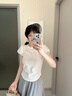 香影白色泡泡袖t恤女2025夏裝新款減齡抽褶收腰正肩顯瘦短袖上衣 白色 S 155/80A/85-95斤 曬單實(shí)拍圖