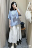 無印良品（MUJI）女式 漢麻 棉 短袖罩衫 t恤上衣打底衫女款女裝內(nèi)搭夏季BC2LEC5S 藍色條紋 XL (165/92A) 曬單實拍圖
