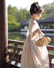 漢服女童夏季新款中國風(fēng)兒童連衣裙古風(fēng)超仙唐裝襦裙兒童漢服 云清-短袖-披帛 120 曬單實(shí)拍圖