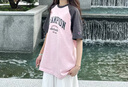 Champion冠軍短袖插肩袖圓領(lǐng)25夏季新款刺繡純棉T恤撞色拼接潮牌 粉色/灰色 XL 曬單實(shí)拍圖