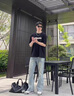 Homlean美式復(fù)古水洗牛仔褲夏男時尚百搭寬松直筒微喇休閑褲SS99復(fù)古藍(lán)L 曬單實拍圖