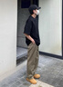 JVSJ純棉工裝褲夏季薄款2025年新款美式潮牌垂感闊腿男褲直筒休閑長(zhǎng)褲 卡其綠 XL 曬單實(shí)拍圖