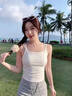槿城假兩件美背蝴蝶結(jié)鏤空吊帶辣妹背心帶胸墊一體杯春夏外穿裹胸上衣 白色 88025 均碼 【80-120斤】 曬單實(shí)拍圖