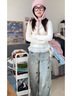 LDBE美式復(fù)古小狗刺繡高腰闊腿牛仔褲女夏季2025新款寬松顯瘦直筒褲子 復(fù)古藍(lán) L 曬單實(shí)拍圖