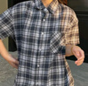 POUM日系格子短袖襯衫夏款高級(jí)感潮流休閑男士襯衣外套6327藏青色XL 曬單實(shí)拍圖