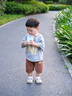 巴帝巴帝夏季純棉男童套裝嬰幼兒寶寶短袖t恤短褲休閑運動裝 黃色字母 100 曬單實拍圖