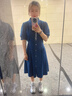 品彩（PinCai）牛仔連衣裙女通勤翻領(lǐng)高腰短袖牛仔裙減齡泡泡袖顯瘦A字裙P52Q003 曬單實(shí)拍圖
