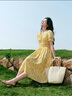 珂萊蒂爾 【度假風(fēng)】2025年夏季新款淑女茶歇裙女V領(lǐng)碎花收腰花苞袖連衣裙 淡黃色 XL 曬單實(shí)拍圖