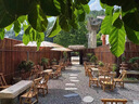 圣洛伊戶(hù)外庭院竹桌椅組合休閑茶桌椅子圍爐煮茶市井風(fēng)格火鍋桌椅八仙桌 100*100*75方桌+四張45高靠背椅 曬單實(shí)拍圖
