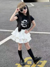 女童夏日裙子套裝2025新款女孩大童夏季洋氣半身裙兒童夏裝蛋糕裙 套裝【黑上衣+白裙子】 150 曬單實(shí)拍圖