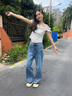 izzue IT復(fù)古水洗高腰牛仔褲女夏季潮流顯瘦寬松闊腿褲子 曬單實(shí)拍圖