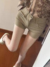 沐霓 美式辣妹牛仔短褲子 夏季女士高腰彈力顯瘦休閑百搭包臀超短熱褲 高腰短褲【卡其色】建議85-115斤 曬單實(shí)拍圖