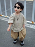 FIDQIOG品牌男童夏裝新款純棉襯衫兩件套短袖衣服 卡其色 120 cm 曬單實(shí)拍圖