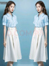 瑪嬌媚（Majiaomei）連衣裙女裝套裝2025年夏季新款洋氣減齡小個(gè)子穿搭休閑襯衣裙子女 上衣+半身裙（無腰帶） L 曬單實(shí)拍圖