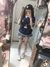 LDBE美式復(fù)古小狗刺繡假兩件短袖t恤女夏季新款學(xué)院風(fēng)polo領(lǐng)拼接上衣 藏青色 L 曬單實(shí)拍圖