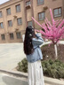 月半晴（YUEBANQING）白色半裙A字裙中長款半身裙女蓬蓬裙可愛顯瘦百褶傘裙蛋糕裙潮 蝴蝶結(jié)半身裙 有內(nèi)襯 M 曬單實拍圖