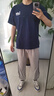 Lee ryetom香港潮牌重磅棉夏季短袖t恤男美式寬松大碼純棉打底短白t 藏青色 L 130-150斤 曬單實拍圖
