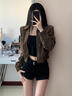 京多夢高腰顯瘦牛仔短褲女新款時(shí)尚a字辣妹爆款超短褲闊腿熱褲百搭ins潮 黑色 S 黑色（90-100斤） 曬單實(shí)拍圖