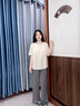 莫代爾25夏季新款睡衣女士莫代爾人棉套裝帶胸墊家居服短袖長褲簡(jiǎn)約休閑 Y149米白+949淺灰 L 95-115斤 曬單實(shí)拍圖