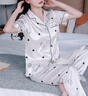 莫代爾冰絲睡衣女夏季短袖長(zhǎng)褲開衫薄款春秋大碼涼感休閑家居服兩件套裝 愛(ài)心草莓印 2XL 130-150斤 曬單實(shí)拍圖