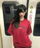 HTEEC香港潮牌明星同款復(fù)古字母酒紅色短袖t恤男女夏季寬松休閑上衣 酒紅色 M 曬單實(shí)拍圖