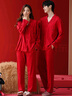 芬騰情侶結婚睡衣女春秋季純棉開(kāi)衫長(cháng)袖本命年紅色男款家居服套裝 大紅(女) M 女建議:92-110斤 曬單實(shí)拍圖