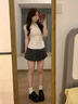 哈魯?shù)侠泵庙n系學(xué)院風(fēng)短袖T恤女2025夏季新款正肩短款顯瘦百搭收腰上衣 白色 M (91-105斤) 曬單實(shí)拍圖