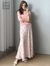 美洋（MEIYANG）杏花雨半裙溫柔甜美花朵印花包臀魚尾半身中長裙時尚高腰半身裙女 粉色（加長版） M 曬單實(shí)拍圖